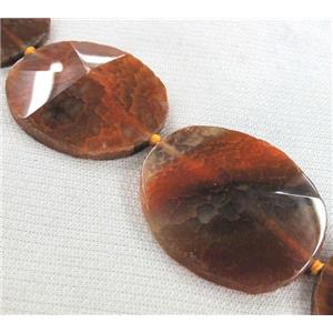 agate slice bead, point, orange, flat-round, approx 40-50mm, 15.5 inches