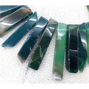 green agate stick bead collar, top drilled, approx 25-60mm, 15.5 inches