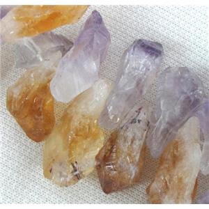 natural citrine and amethyst beads, teardrop nugget, approx 10-35mm