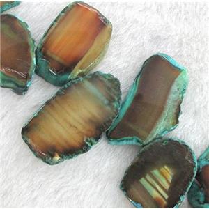 agate slab beads, freeform, brown and green, approx 20-60mm, 15.5 inches