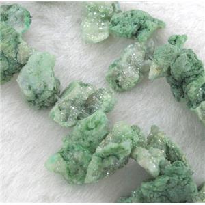 green druzy agate beads, freeform, approx 10-20mm, 15.5 inches
