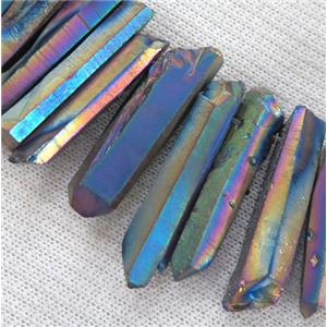 Clear Quartz Bead, stick, rainbow electroplated, approx 20-50mm