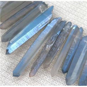 Clear Quartz Beads, stick, lt.blue electroplated, approx 20-50mm