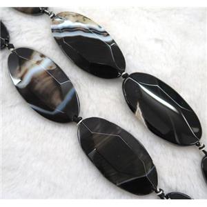 black agate beads, faceted oval, approx 25x50mm