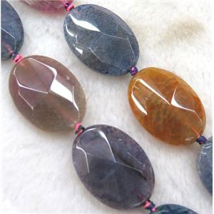 agate beads, faceted oval, mixed color, approx 25x35mm
