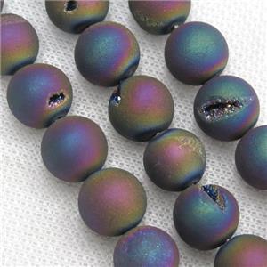 Druzy Agate beads, round, rainbow electroplated, approx 8mm dia