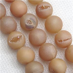 round Agate Druzy Beads, champagne electroplated, approx 12mm dia