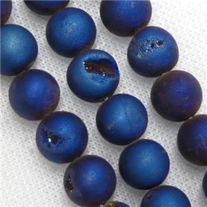 round Agate Druzy Beads, blue electroplated, approx 6mm dia