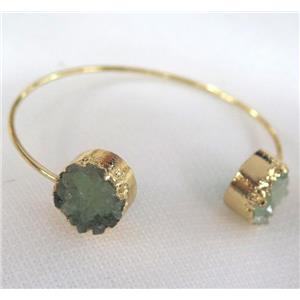 green quartz druzy bangle, gold plated, approx 10-16mm, 60mm dia