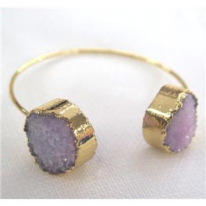 lt.purple quartz druzy bangle, gold plated, approx 10-16mm, 60mm dia