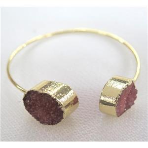 pink quartz druzy bangle, gold plated, approx 10-16mm, 60mm dia