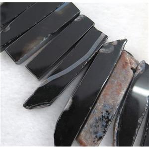 black agate collar beads, stick, top drilled, approx 25-60mm, 15.5 inches