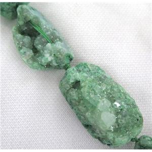 green druzy agate beads, freeform, approx 15-45mm