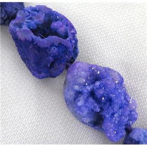 druzy agate bead, freeform, purple, approx 15-45mm