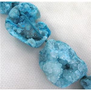 blue druzy agate bead, freeform, approx 15-45mm