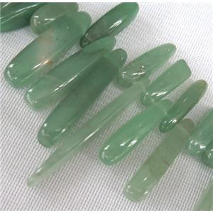 green aventurine bead for necklace, stick, freeform, approx 15-40mm