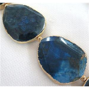 dragon veins Agate slab bead, faceted freeform, gold plated, approx 40-60mm, 5pcs per st