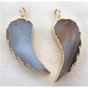 Heihua Agate Pendant, angel wing, gold plated, approx 20-60mm