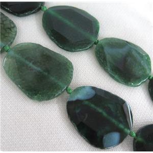 green Agate slice beads, faceted freeform, approx 22-55mm