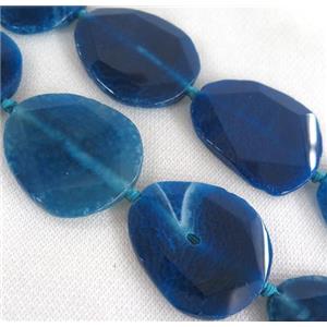 blue Agate beads, slice, faceted freeform, approx 22-55mm