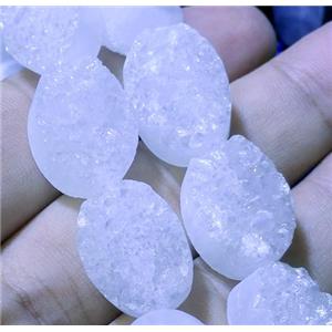 quartz druzy beads, oval, white AB-color, approx 13x18mm, 10pcs per st