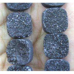 black quartz druzy beads, square, approx 12x12mm, 16pcs per st