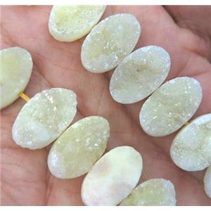 druzy quartz beads, oval, yellow, approx 10x16mm, 20pcs per st