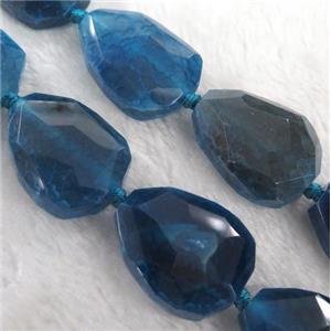 agate bead, faceted teardrop, blue, approx 20x35mm, 11pcs per st