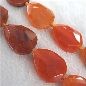 agate bead, faceted teardrop, orange, approx 20x35mm, 11pcs per st
