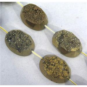 quartz druzy beads, freeform, gold electroplated, approx 15-30mm