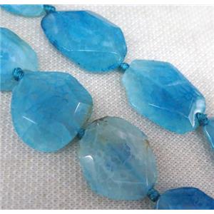 blue agate slice beads, freeform, faceted, approx 15-35mm