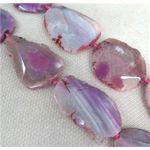 agate slice bead, faceted freeform, hotpink, approx 15-35mm