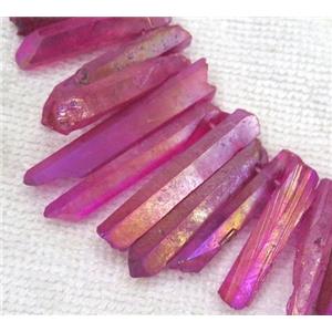 clear quartz beads, stick. freeform, hotpink AB-color, approx 6-45mm