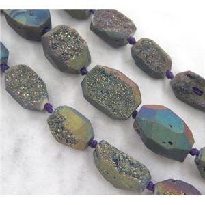 agate druzy beads, freeform, rainbow electroplated, approx 12-30mm