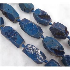 agate druzy beads, freeform, blue electroplated, approx 18-35mm