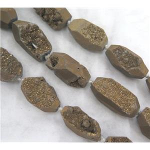 agate druzy beads, freeform, gold electroplated, approx 12-35mm
