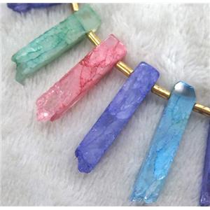quartz druzy beads, stick, mixed color, approx 20-60mm, 15.5 inches