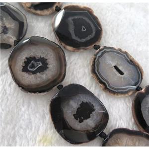 white druzy agate slab beads, freeform, black, approx 20-50mm