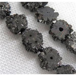 black solar druzy quartz beads, freeform, approx 10-15mm