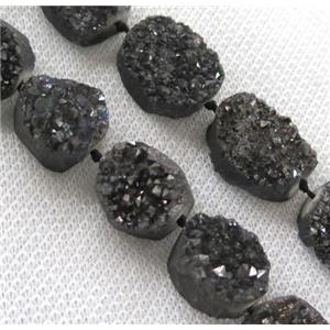 druzy quartz bead, freeform, black electroplated, approx 12-25mm