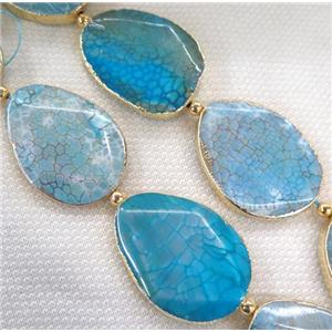 blue dragon veins agate beads, faceted freeform, gold plated, approx 40-60mm, 5pcs per st