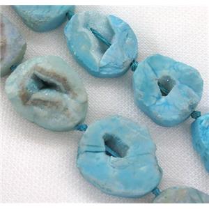 druzy agate beads, freeform, blue, approx 20-45mm