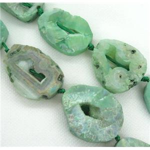 druzy agate beads, freeform, green, approx 20-45mm