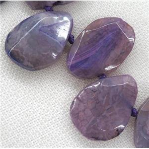 purple agate teardrop beads, faceted, top-drilled, approx 15-35mm