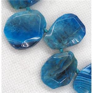 blue agate teardrop beads, faceted, top-drilled, approx 15-35mm