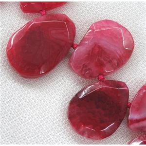 red agate beads, faceted teardrop, top-drilled, approx 15-35mm