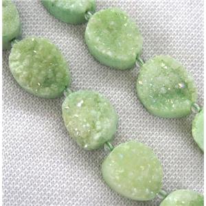 green druzy quartz beads, freeform, approx 12-25mm