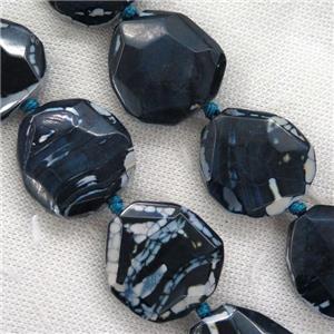 navy blue Dragon Veins Agate beads, faceted freeform, approx 25-30mm