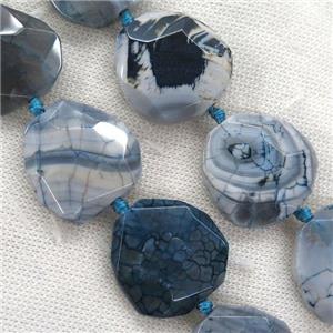 lt.blue Dragon Veins Agate beads, faceted freeform, approx 25-30mm