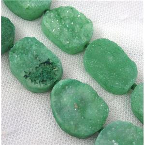 green druzy quartz beads, freeform, approx 20-33mm